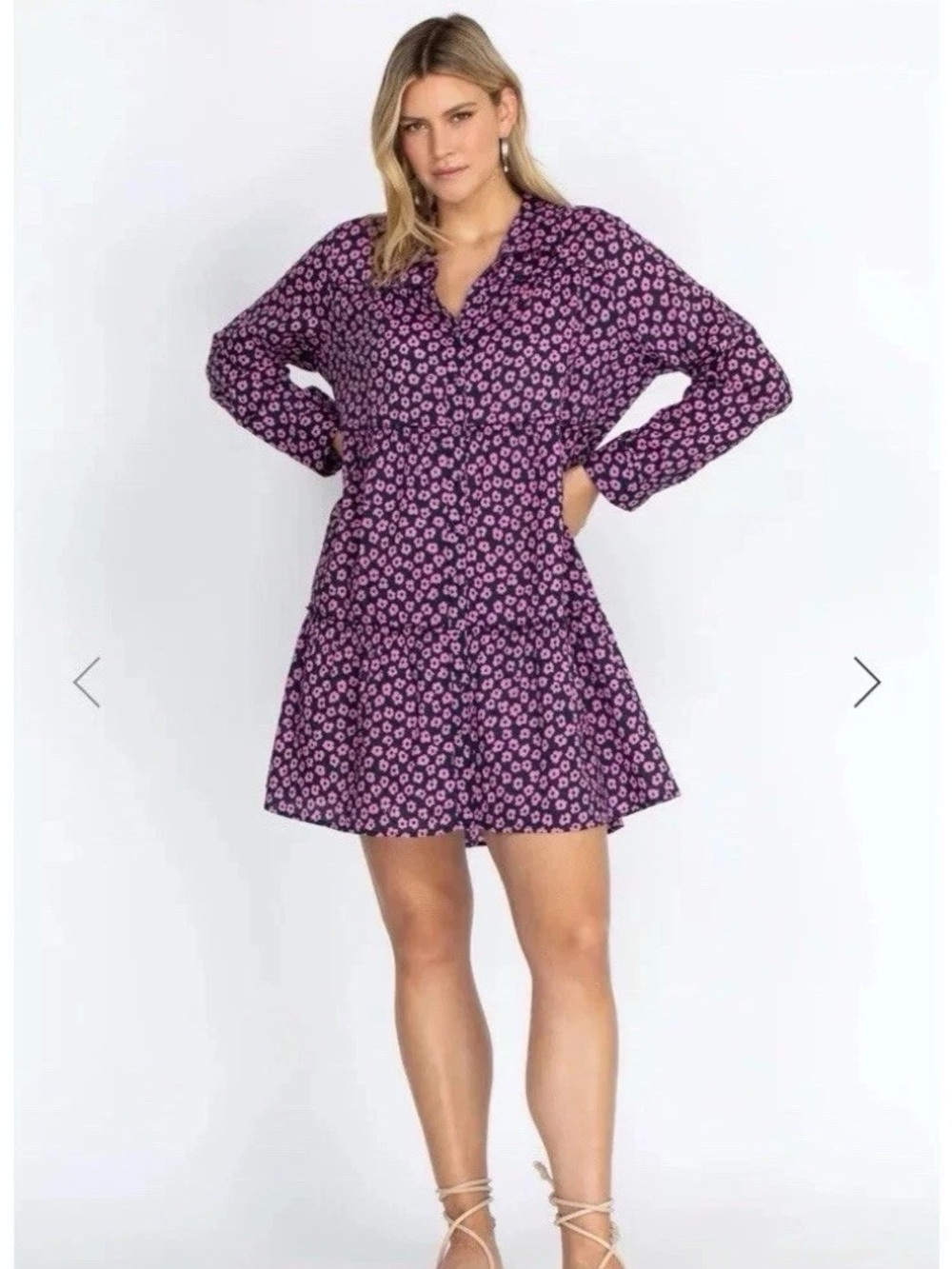 Johnny Was Workshop Woodstock Tiered Mini Dress Size XL Boho Button